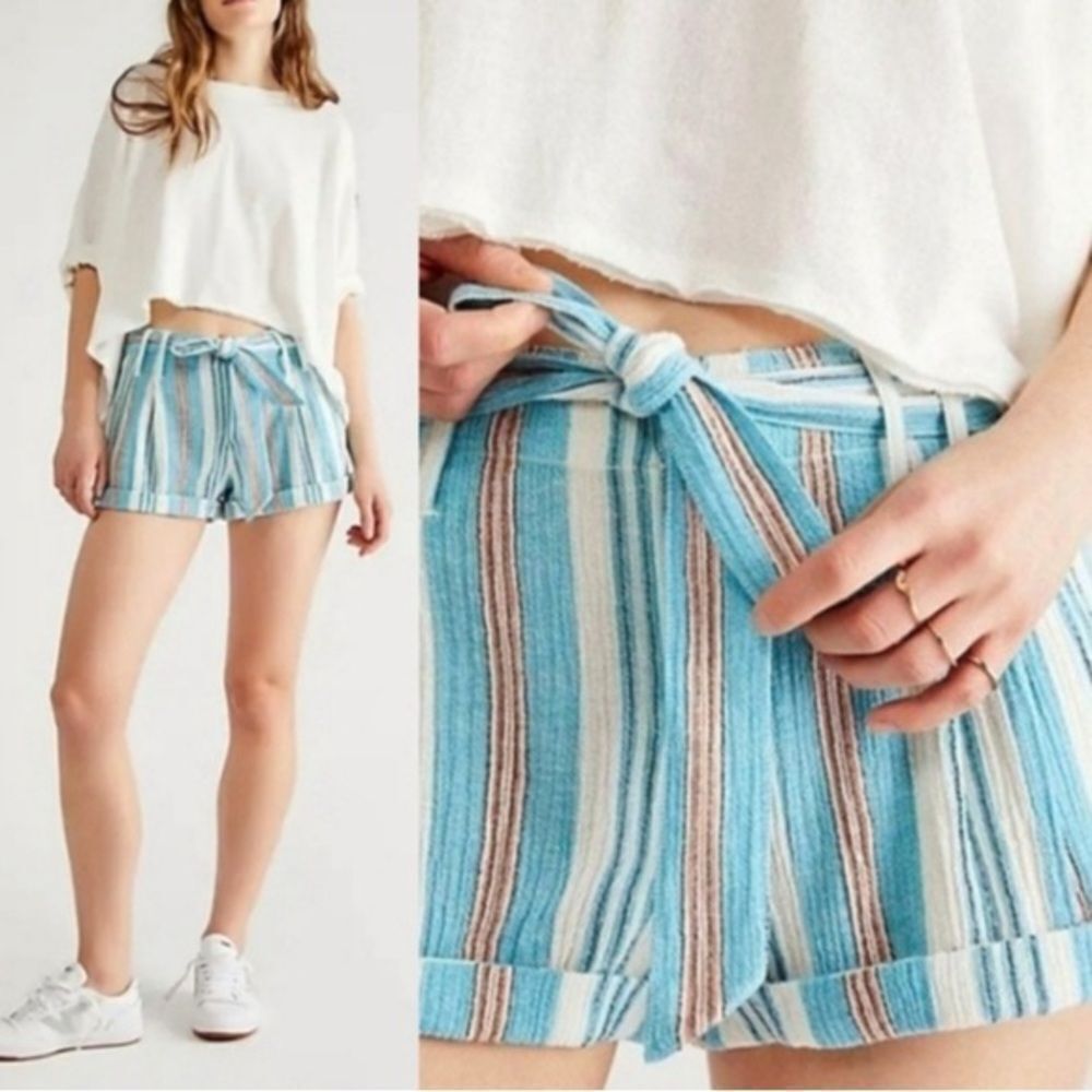 Free People Barbados Bloom Striped Belted Shorts 4
